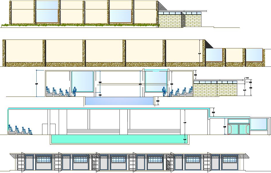 Commercial building Elevation plan detail dwg file