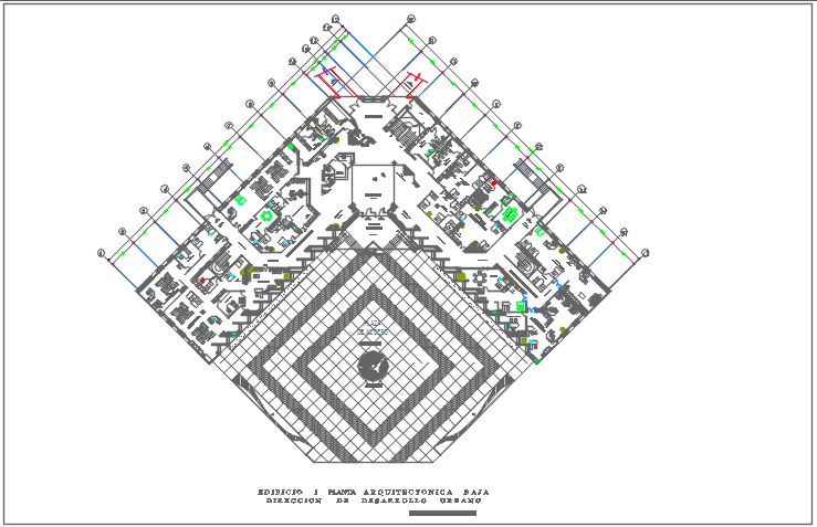Commercial building center line plan detail dwg file