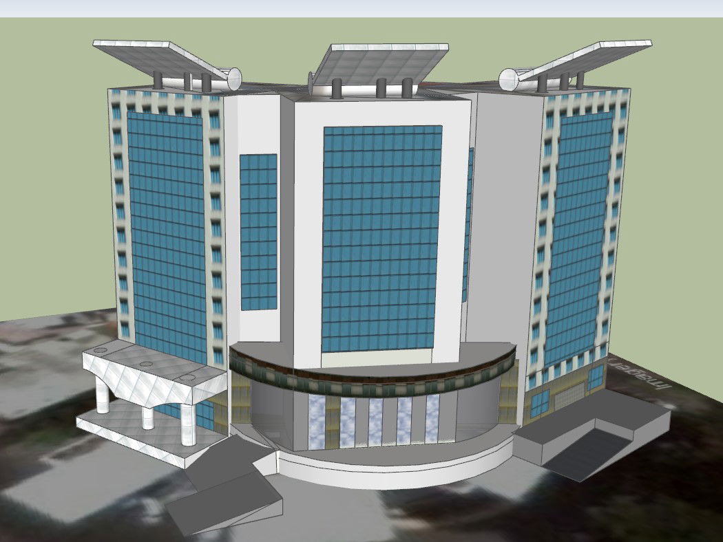 Full Floor Plan and Elevation of Commercial Building DWG File