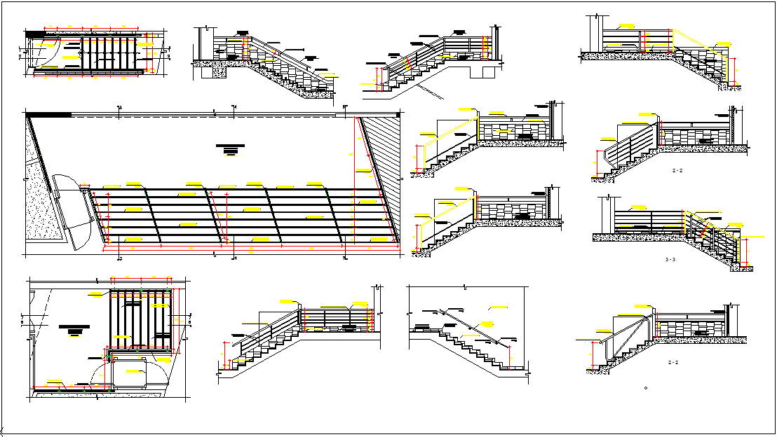 Commercial Building Stairs Section and Floor Plan Details