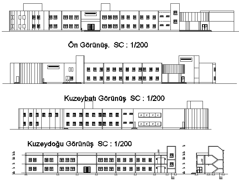 Commercial building elevation and section detail dwg file
