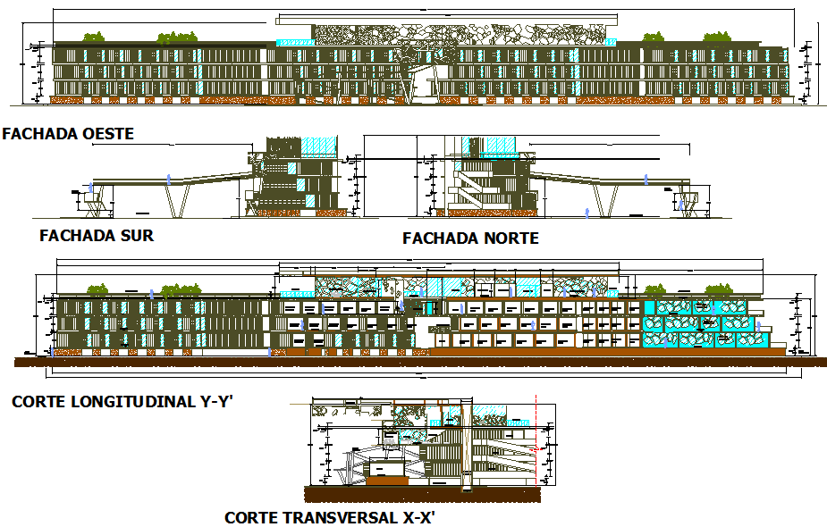 Commercial building elevation and section detail dwg file