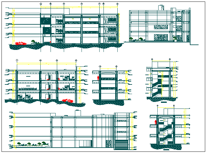 Commercial building elevation and section view detail dwg file