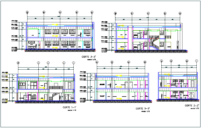 Commercial building elevation and section view detail dwg file
