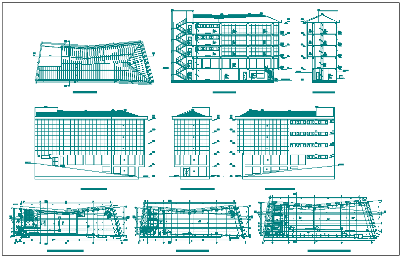 Commercial building floor plan detail and elevation section detail view dwg file