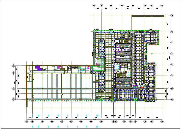 Commercial building floor plan detail with roof projection view dwg file