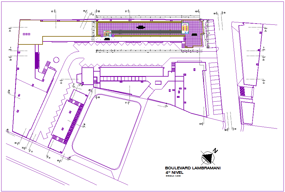 Commercial building fourth floor plan with architectural view dwg file