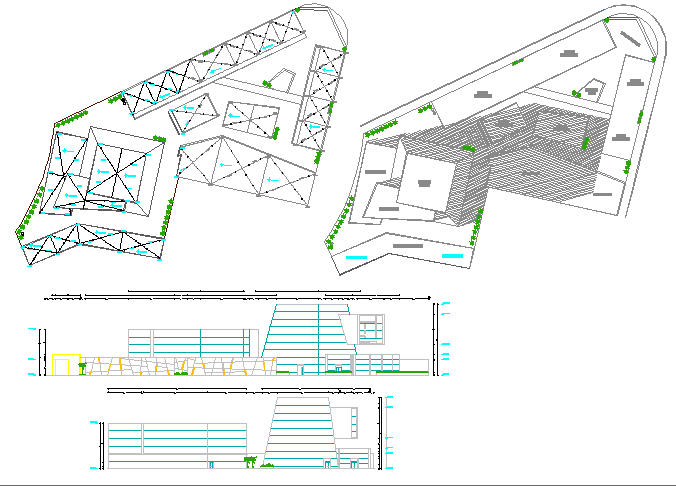 Commercial center sectional details with plan dwg file