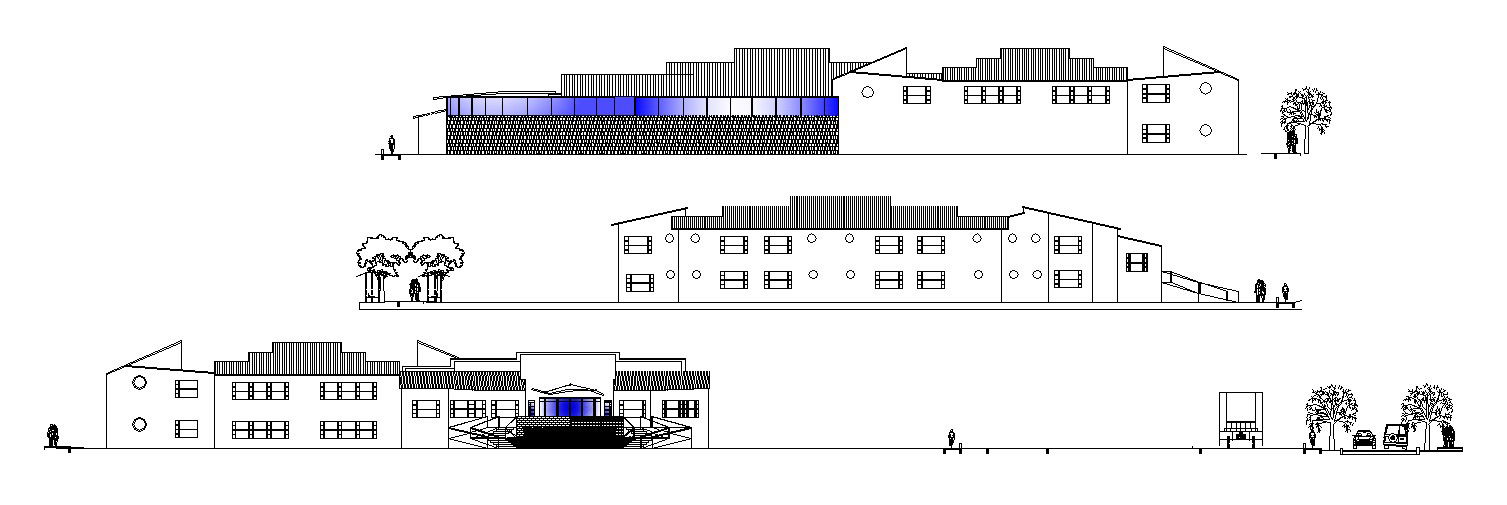 Commercial complex elevation in dwg file