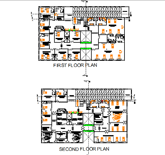 Commercial hospital first-floor plan and second-floor plan detail dwg file