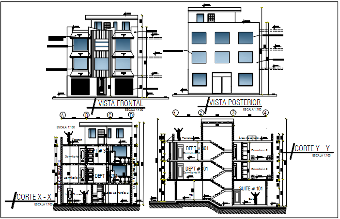 Commercial office section plan and elevation detail dwg file