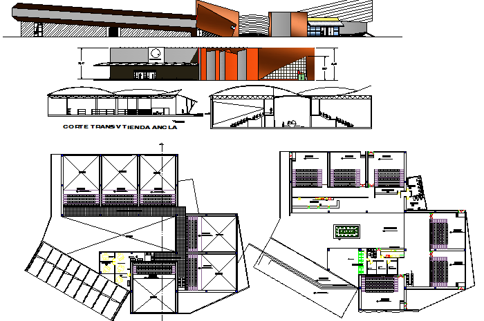 Commercial popular complex with theater architecture project dwg file