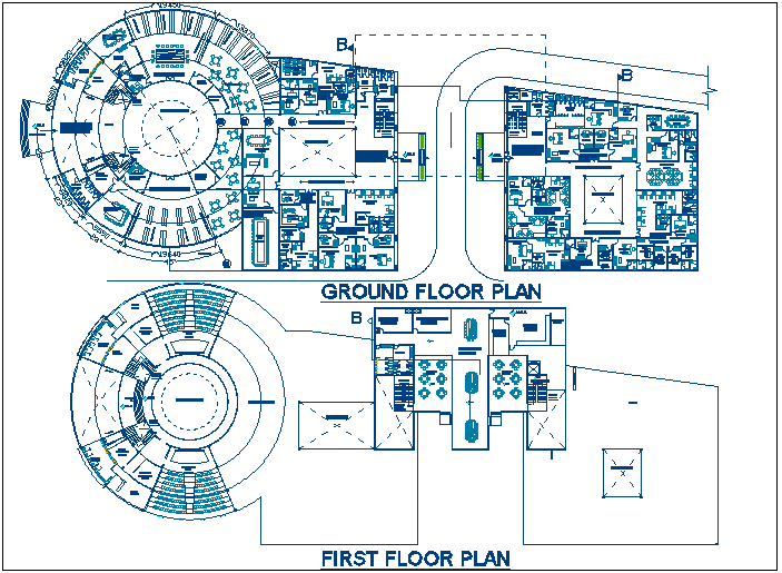 Commercial round shape building plan layout plan detail dwg file