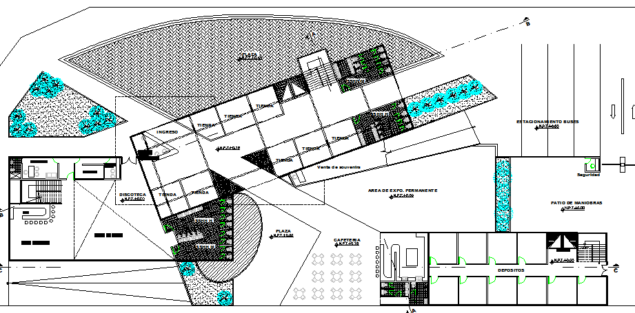 Commercial shopping center architecture layout plan details dwg file