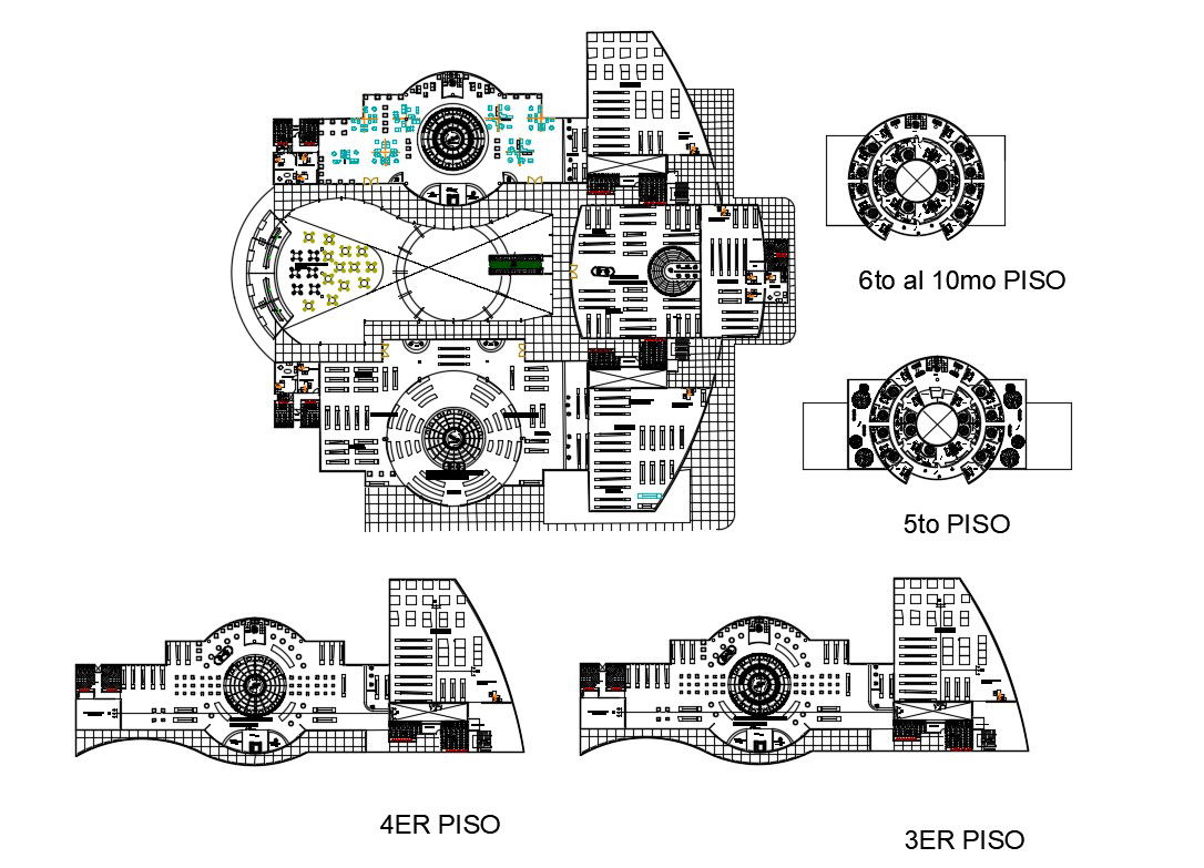 Commercial shopping center building 10 floor layout plan details dwg file