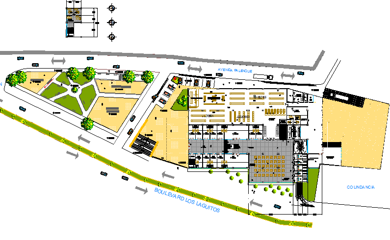 Commercial square super market landscaping with layout plan dwg file