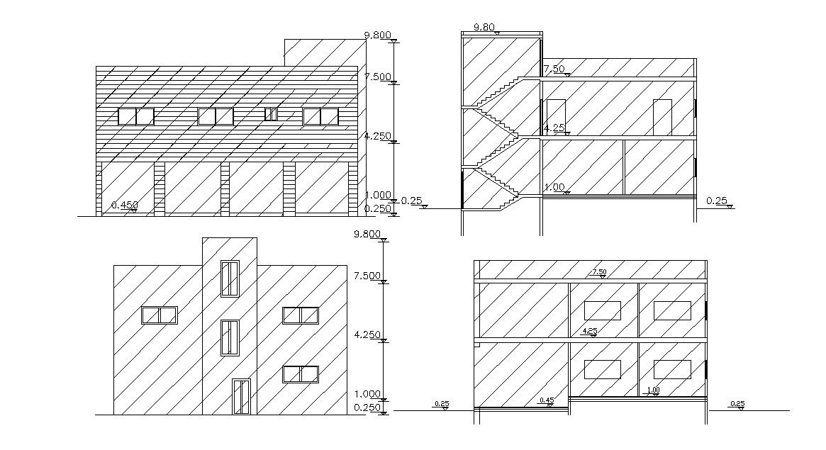 Commercial Building Elevation And Section Layout CAD File