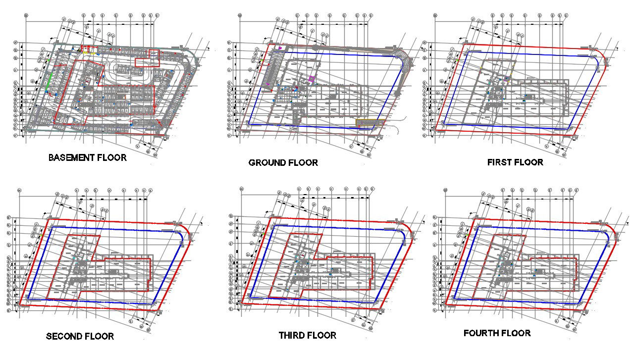 Commercial Building Floor Plan With Center Line Detail AutoCAD File