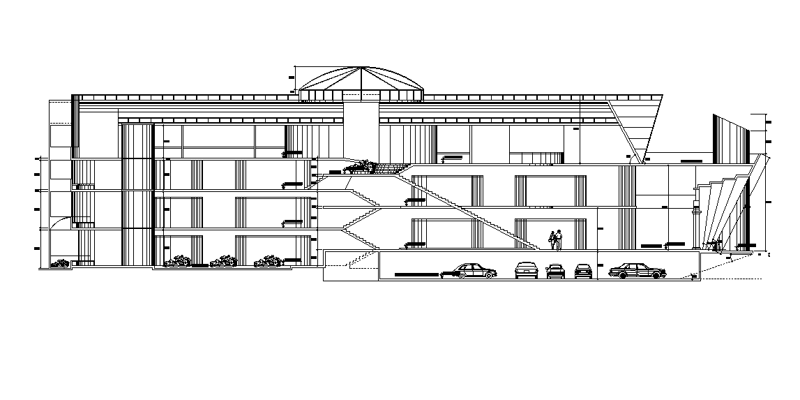 Commercial Building Front Elevation Design Download DWG File