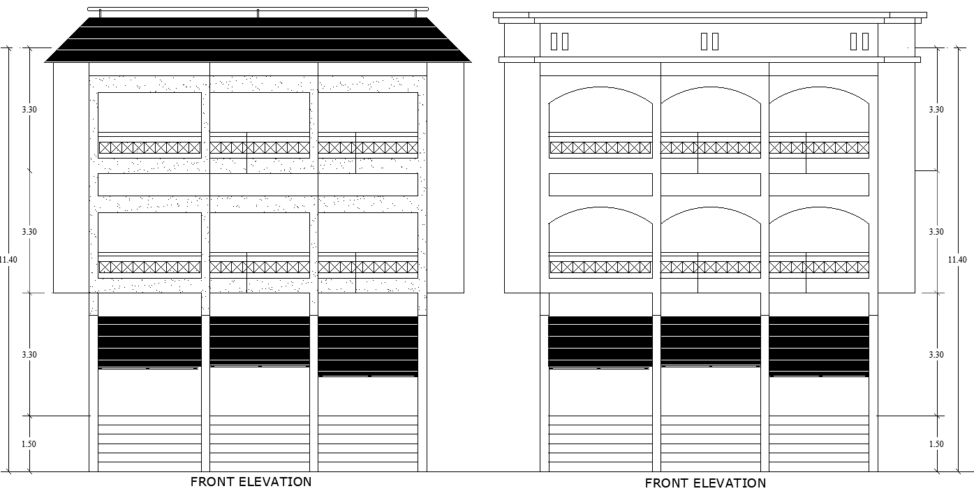 Commercial Building Front Elevation Plan With Shop Plan AutoCAD DWG File 