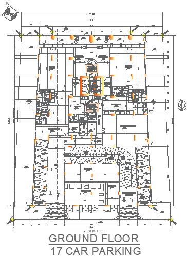 Commercial Building Ground Floor 17 Car Parking Design in AutoCAD File