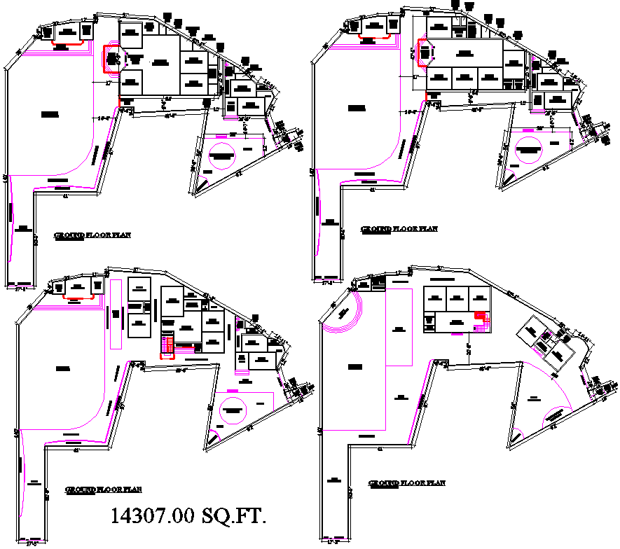 Commercial Building DWG Plan with Pool, Lawn, and Stage