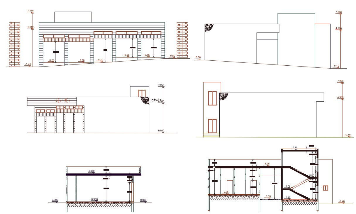 Commercial Building Sectional Elevation Design DWG File
