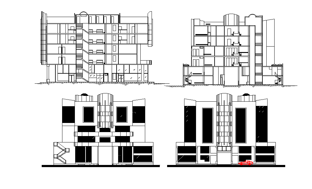 Commercial Business Building Sectional Elevation Design DWG File