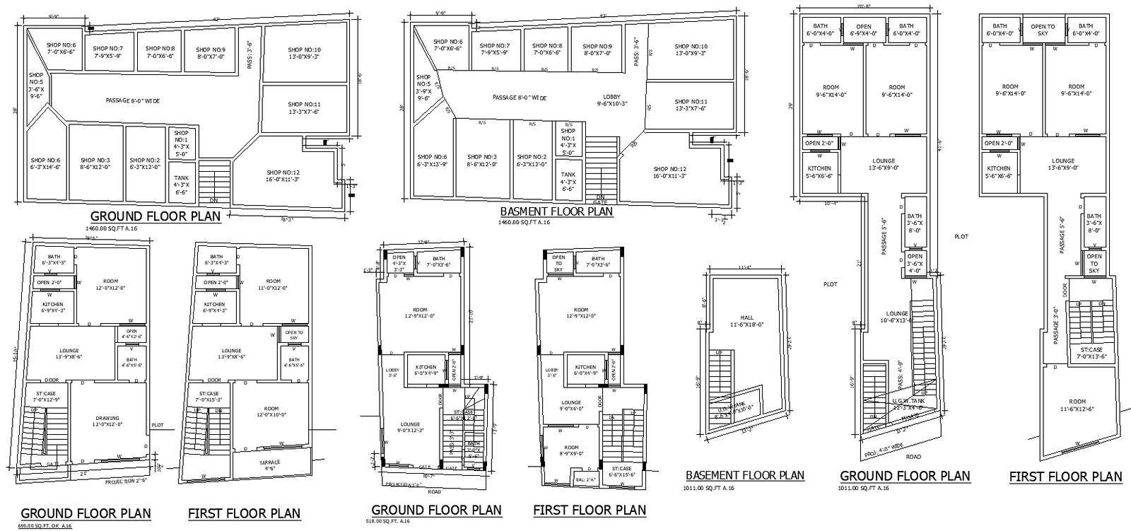 Commercial Complex Ground & Basement Floor Plans Drawings