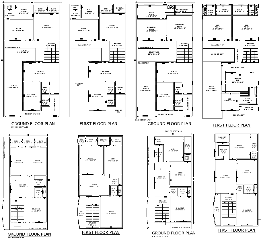 3BHK Residential Plan with Shop or Office in DWG Format