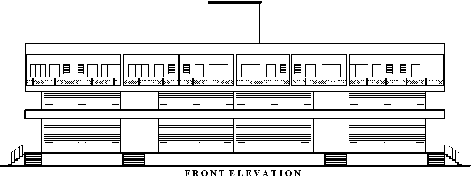 Commercial Multi-Level Building Front Elevation DWG Design