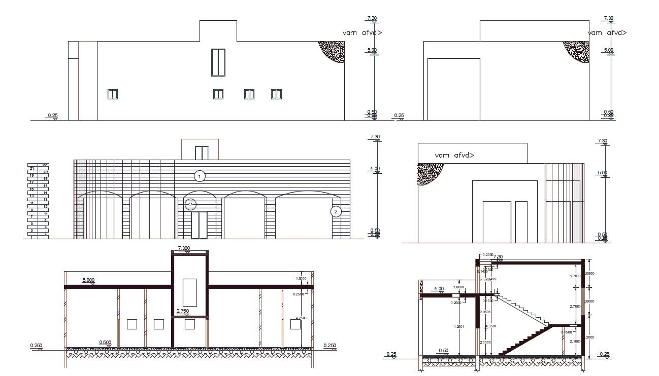 Commercial Shop Building Sectional Elevation Design DWG File