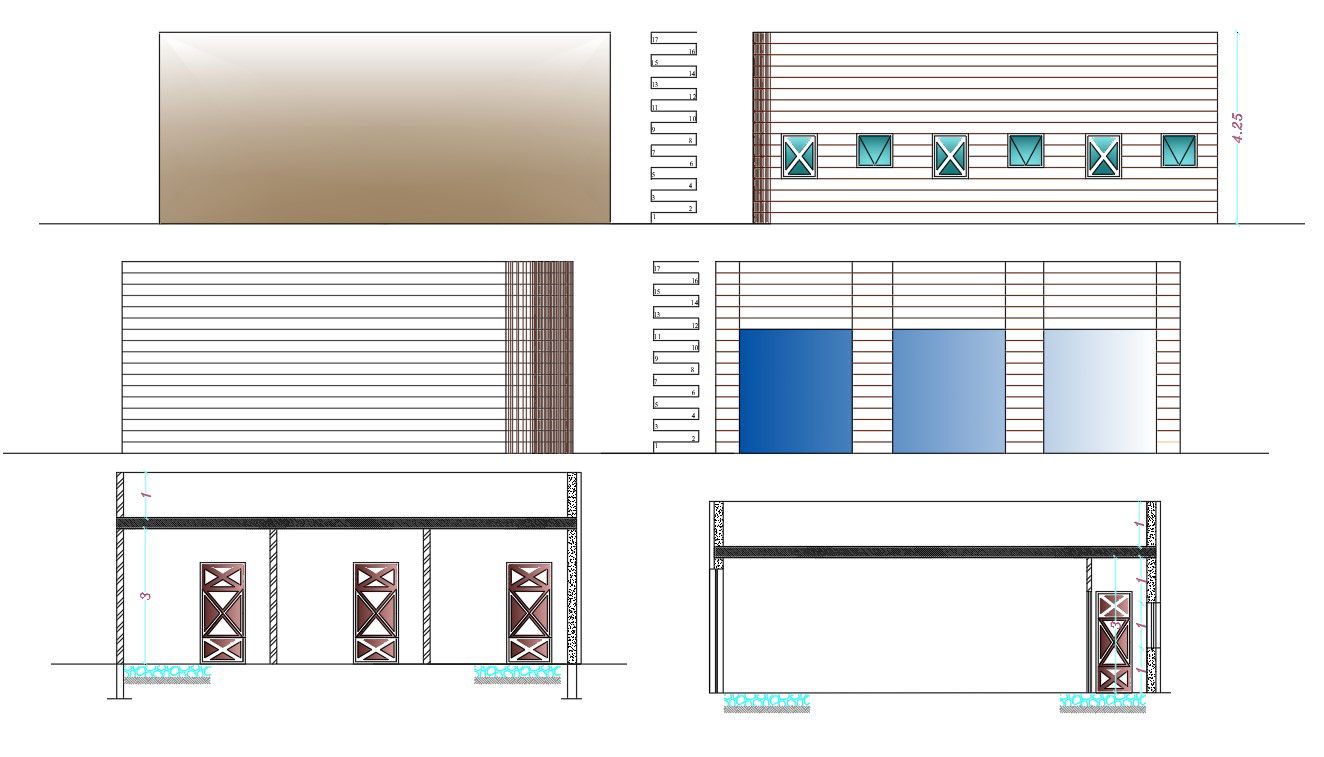Commercial Shop Building With AutoCAD Hatching Design