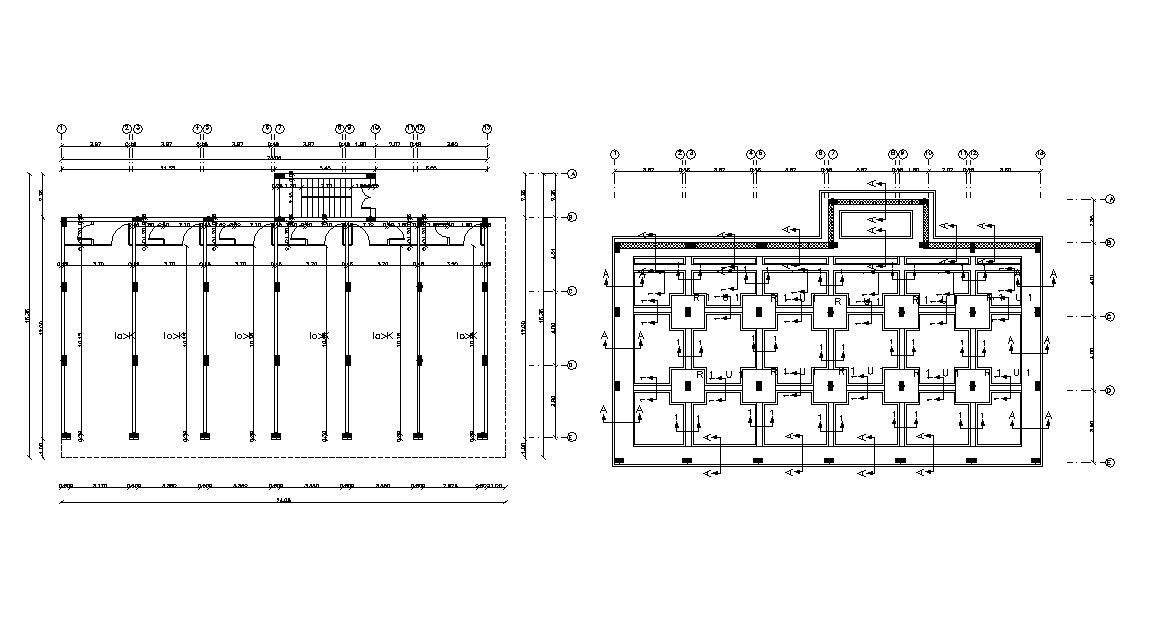 Commercial Shop Construction Plan With Center Line Drawing