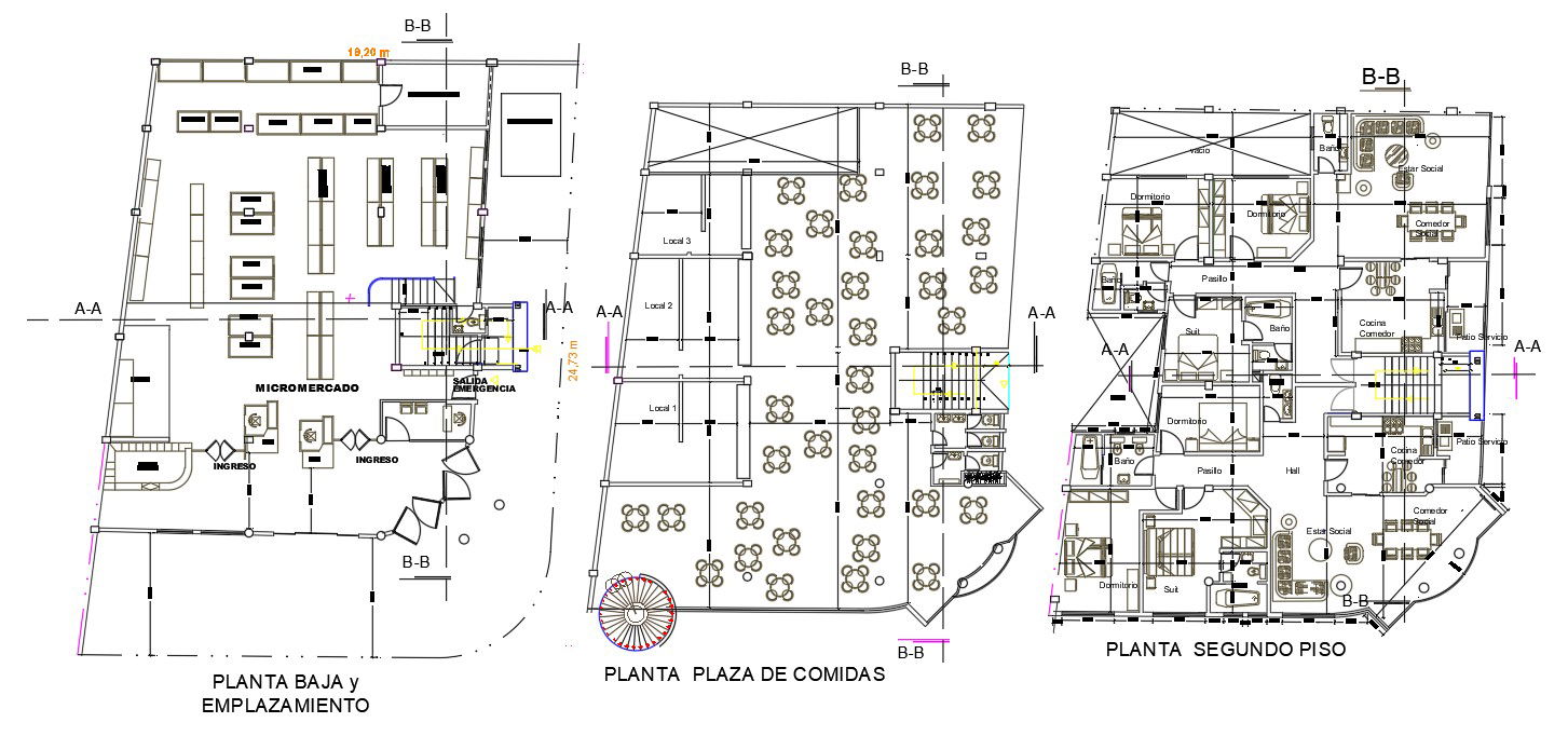 Commercial With 3 BHK House Apartment Furniture Plan DWG File