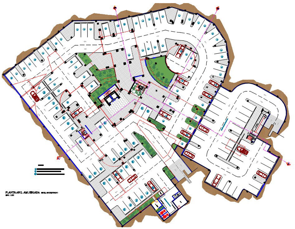 Commercial With Residence Building Basement Parking Plan AutoCAD File