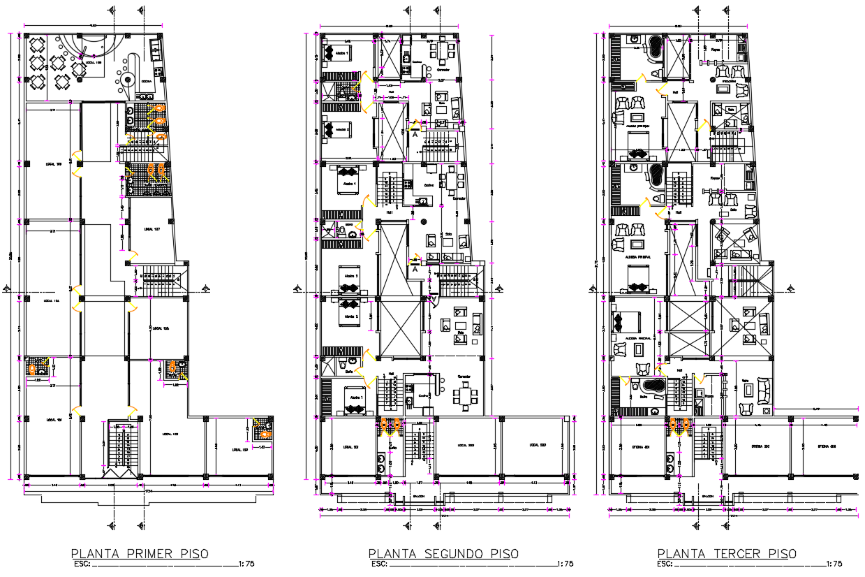 Commercial With Residence Building Furniture Layout Plan DWG File