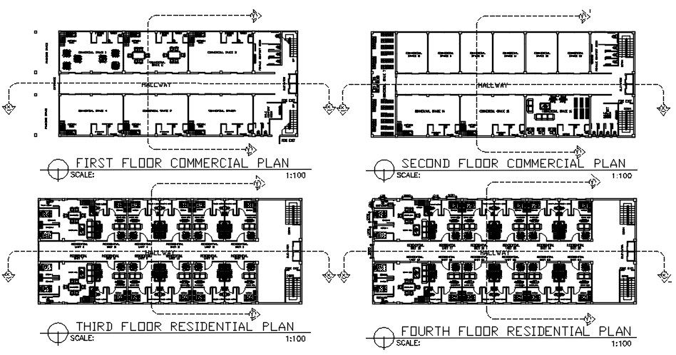 Commercial and Residential plans are given in this AutoCAD 2D DWG drawing file. Download the AutoCAD DWG file.