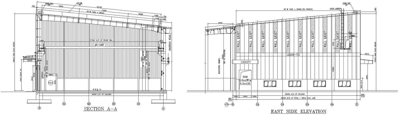 Commercial building elevation and section DWG AutoCAD file