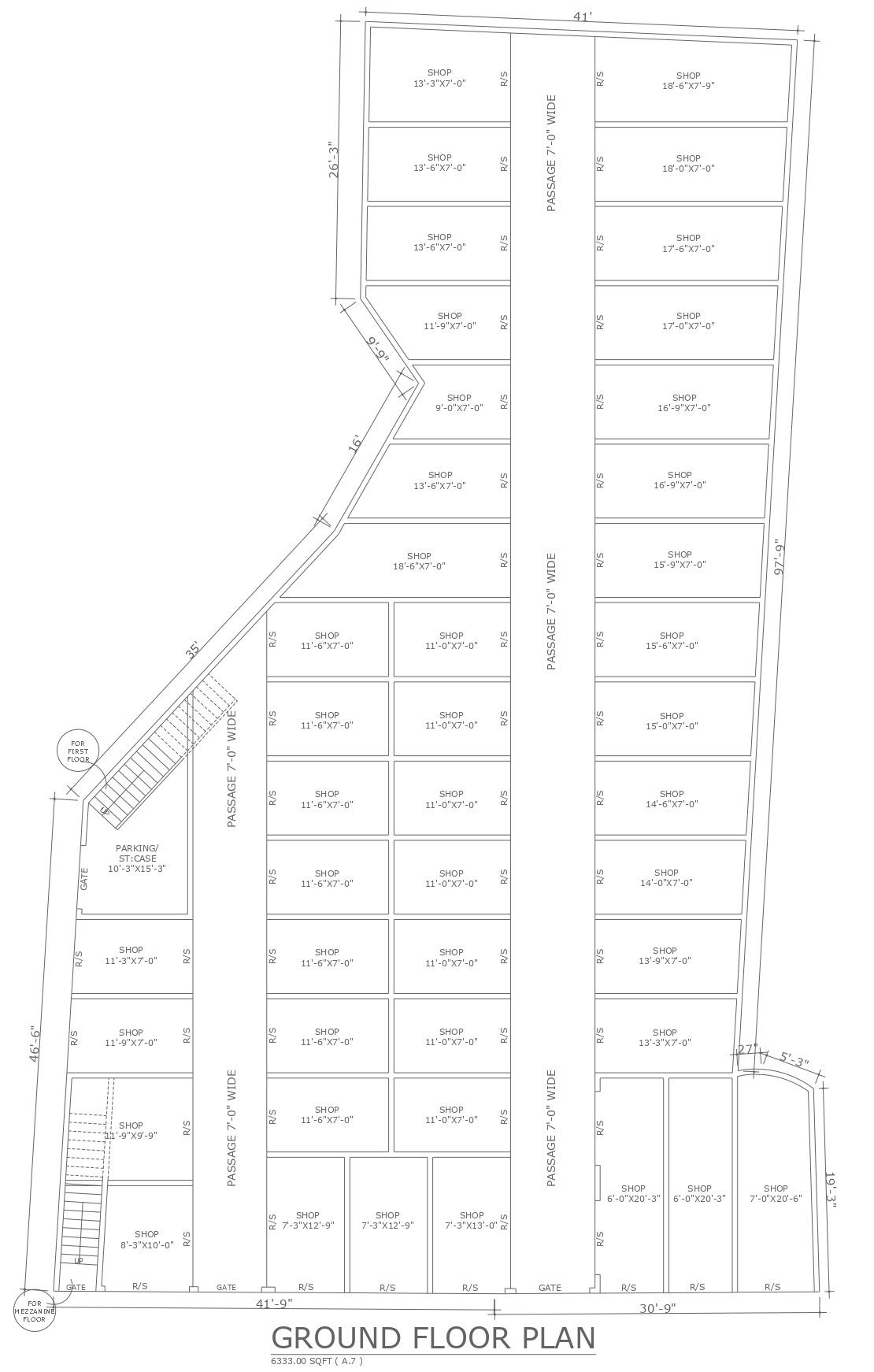Commercial building ground floor plan detail dwg autocad drawing .