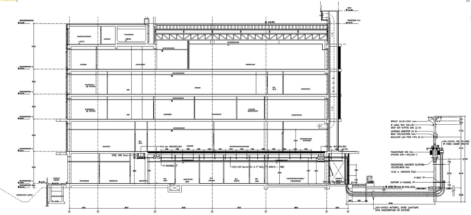 Commercial building wiring connection with Street pole connection detail DWG AutoCAD file