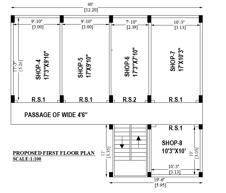 Commercial shop building is given in this AutoCAD DWG file. Download 2D Autocad Drawing DWG and PDF file.