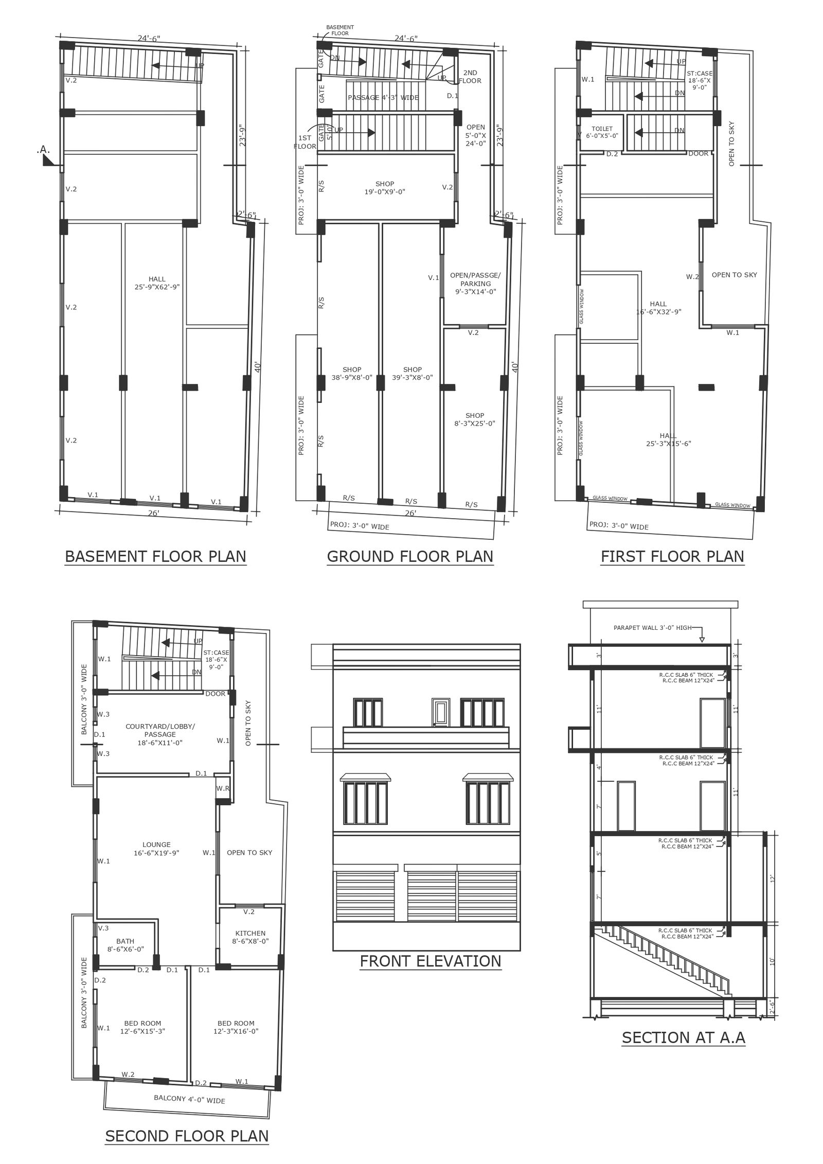 Commercial space design detailed plan section and elevation DWG autoCAD drawing