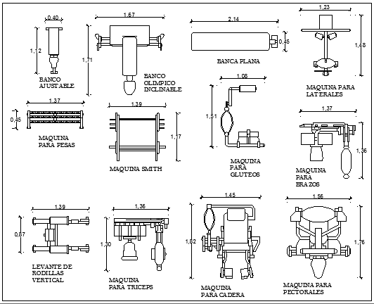Common Gym elements blocks design dwg file