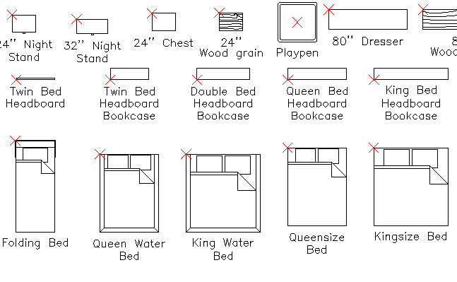 Common bedroom furniture blocks design dwg file