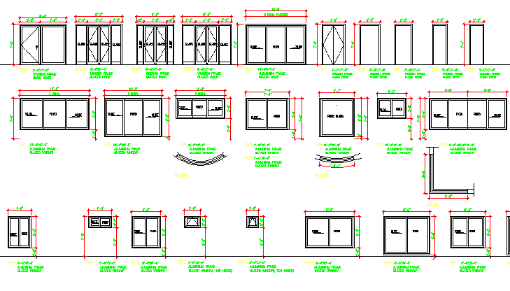 Common doors and windows elevation details dwg file