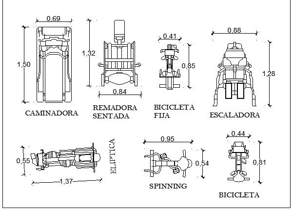 Common gym blocks design dwg file