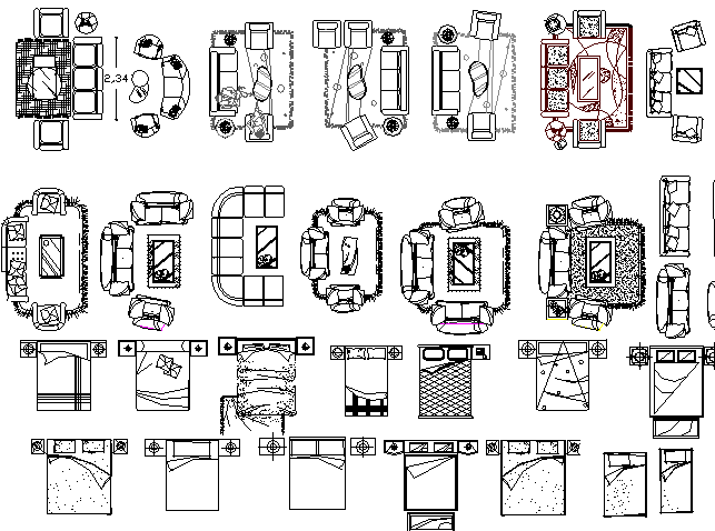 Common mix furniture blocks design dwg file