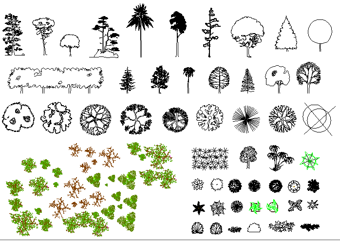 Common tree and plant blocks design dwg file