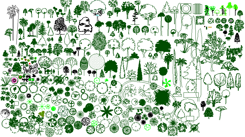 Common tree and plant blocks design dwg file